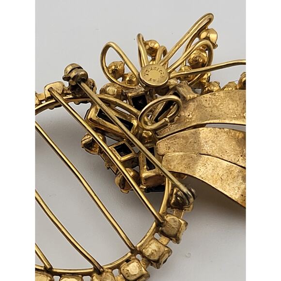 Vintage 1/20 12K GF MES Rhinestone Brooch Pendant Blue Clear Art Deco Style - Picture 8 of 9